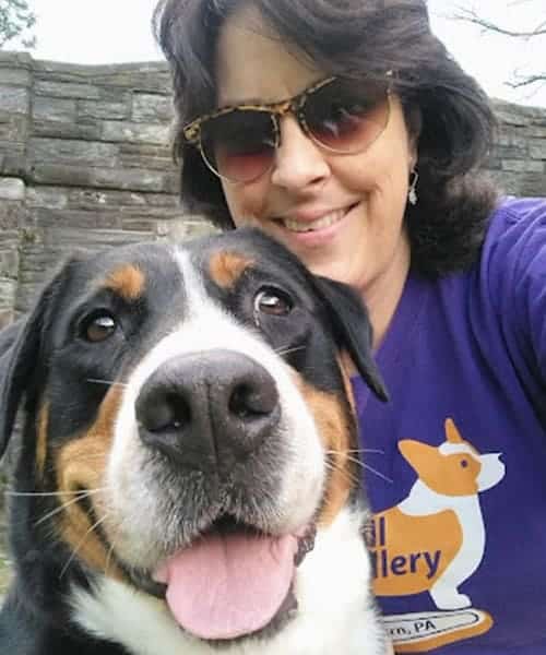 Steph's Pet Sitting posing with a dog diring a professional pet sitting visit in Media, PA
